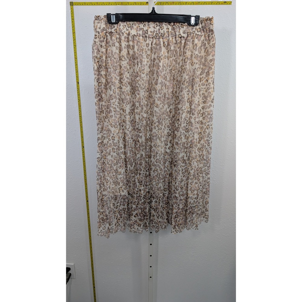 Truly 4 You Petite Leopard Print Pleated Mesh Midi Skirt Neutral Tan PL